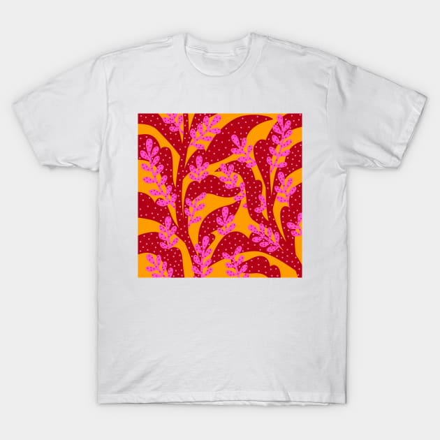 Purple pink and yellow orange leaves T-Shirt by oshupatterns